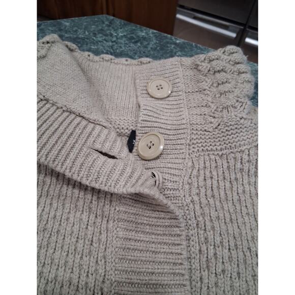 McDuff Neutral Tan Open Snap Front Poncho Wool Cashmere Mock Neck Sweater S/M - Picture 13 of 16